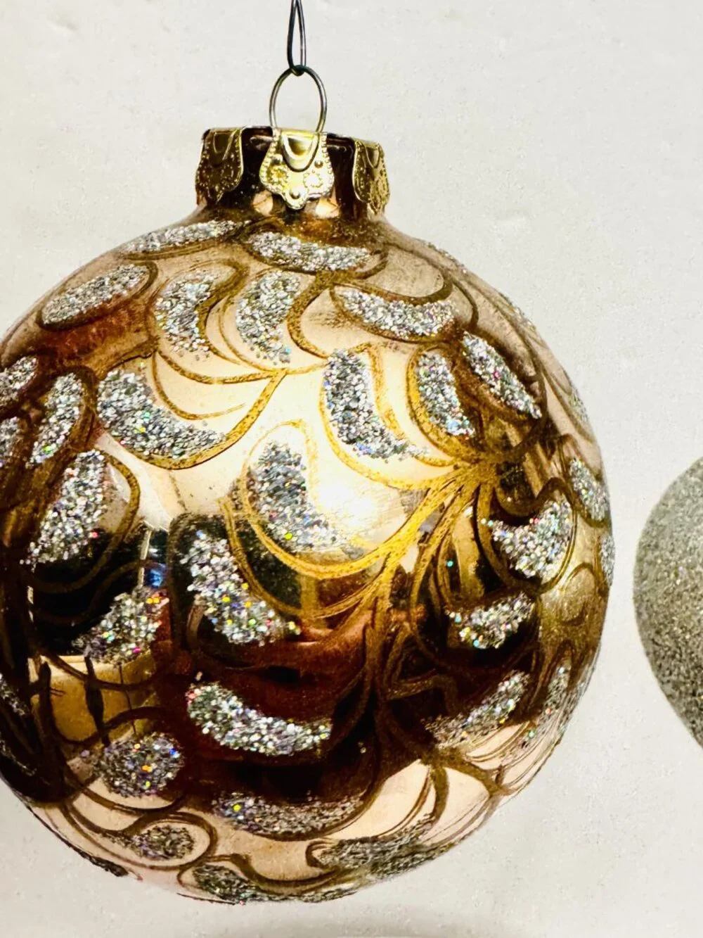 2 Golden and Silver Glass Christmas Balls 4